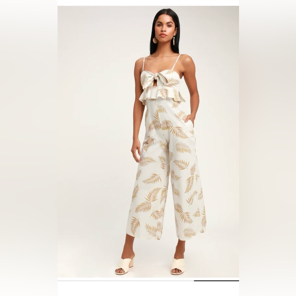 Billabong | Sincerely Jules | Twist Flirt White Palm Print Tie-Front Jumpsuit